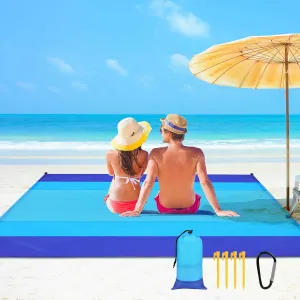 Beach Blanket Beach Mat, Sandproof Waterproof Beach Mat, Extra Large 108 * 118 in (8-10People) Picnic Blanket with 1 Storage Bag, 1 Carabiner & 4 Fixed Nails for Beach, Camping, Hiking, Picnic