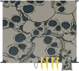 Beach Blanket, Black Skull Sandproof Beach Mat, Waterproof Quick Drying Sand Free Mat with 4 x Ground Spikes for Outdoor Travel Camping Hiking, Skull Skeleton 68 x 59 in