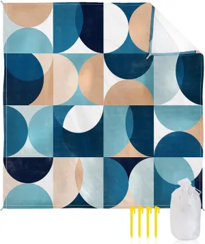 Beach Blanket, Blue Ombre Geometric Abstract Art Sandproof Waterproof Outdoor Mat Quick Drying Beach Accessories for Vacation Holiday Picnic Camping, 79"x83" for 1-4 Adults