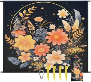 Beach Blanket, Boho Floral Sandproof Beach Mat, Waterproof Quick Drying Sand Free Mat with 4 x Ground Spikes for Outdoor Travel Camping Hiking, Abstract Bohemian Flowers 68 x 59 in