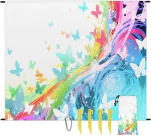 Beach Blanket, Butterfly Rainbow Sandproof Beach Mat, Waterproof Quick Drying Sand Free Mat with 4 x Ground Spikes for Outdoor Travel Camping Hiking, Butterfly Silhouette 68 x 59 in