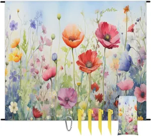 Beach Blanket, Colorful Flowers Sandproof Beach Mat, Waterproof Quick Drying Sand Free Mat with 4 x Ground Spikes for Outdoor Travel Camping Hiking, Wild Flowers 68 x 59 in