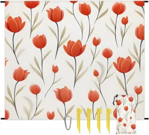 Beach Blanket, Flowers Tulip Spring Sandproof Beach Mat, Waterproof Quick Drying Sand Free Mat with 4 x Ground Spikes for Outdoor Travel Camping Hiking, Tulip 68 x 59 in