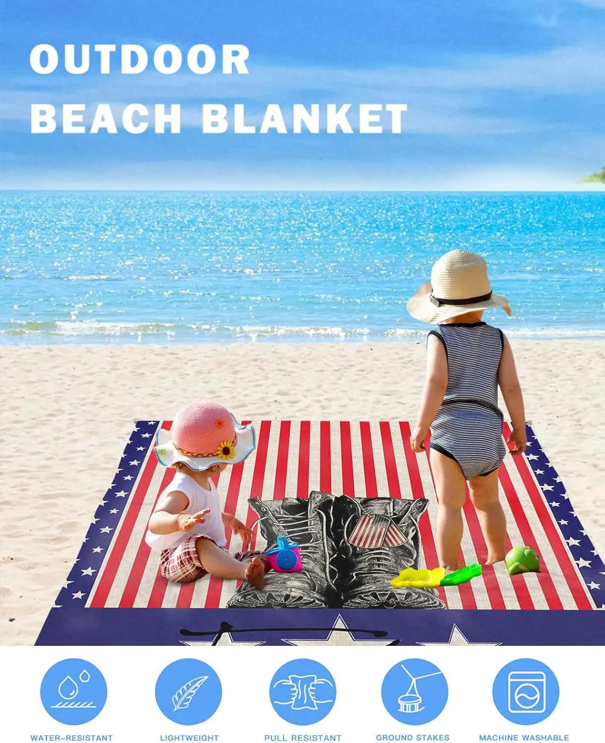 Beach Blanket, Independence Day Boots Stars On Stars And Stripes Freedom Beach Mat 83"x79" Large Picnic Blanket,Sandproof Waterproof Outdoor Beach Blankets for Travel Camping Hiking Beach Vacation