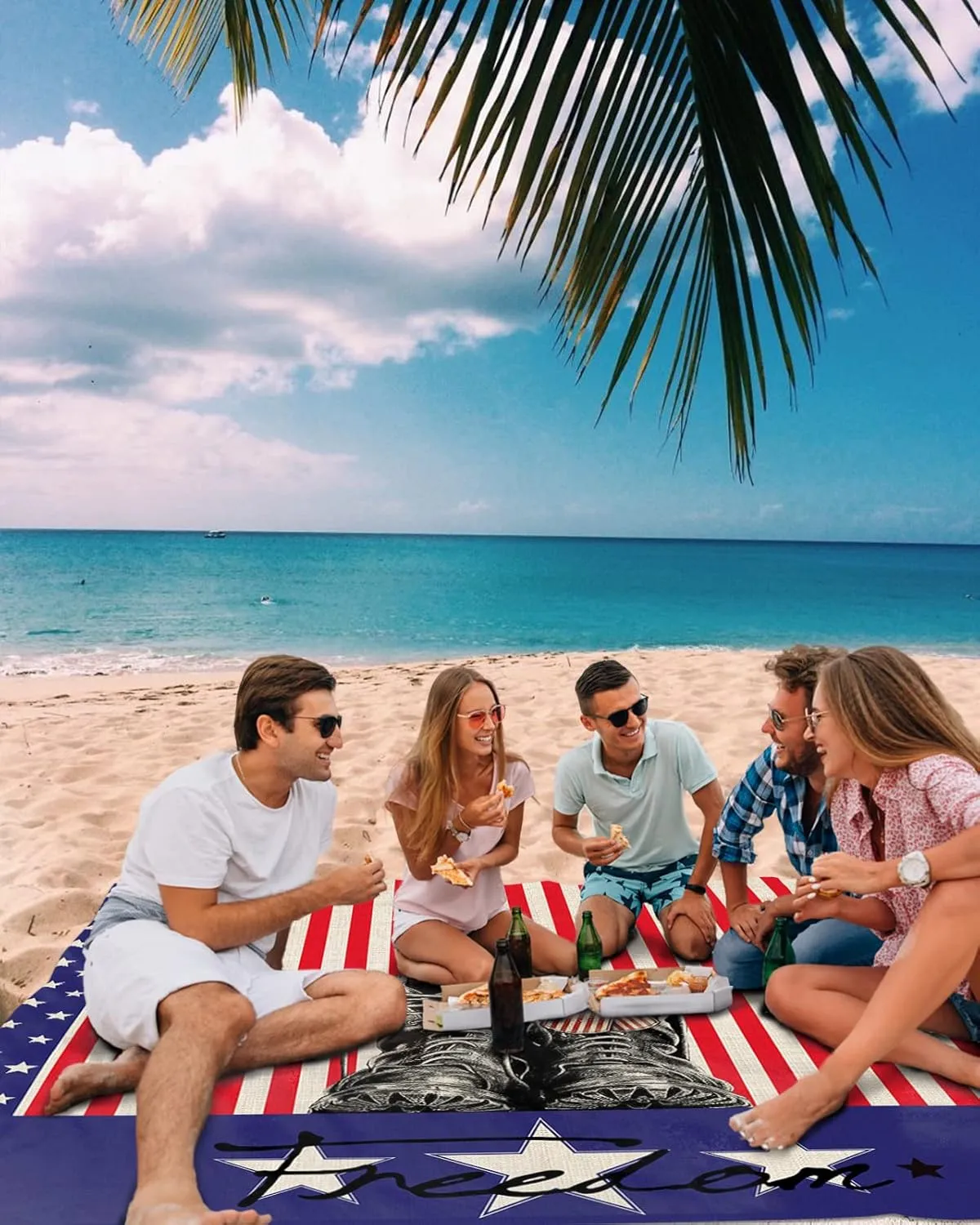 Beach Blanket, Independence Day Boots Stars On Stars And Stripes Freedom Beach Mat 83"x79" Large Picnic Blanket,Sandproof Waterproof Outdoor Beach Blankets for Travel Camping Hiking Beach Vacation