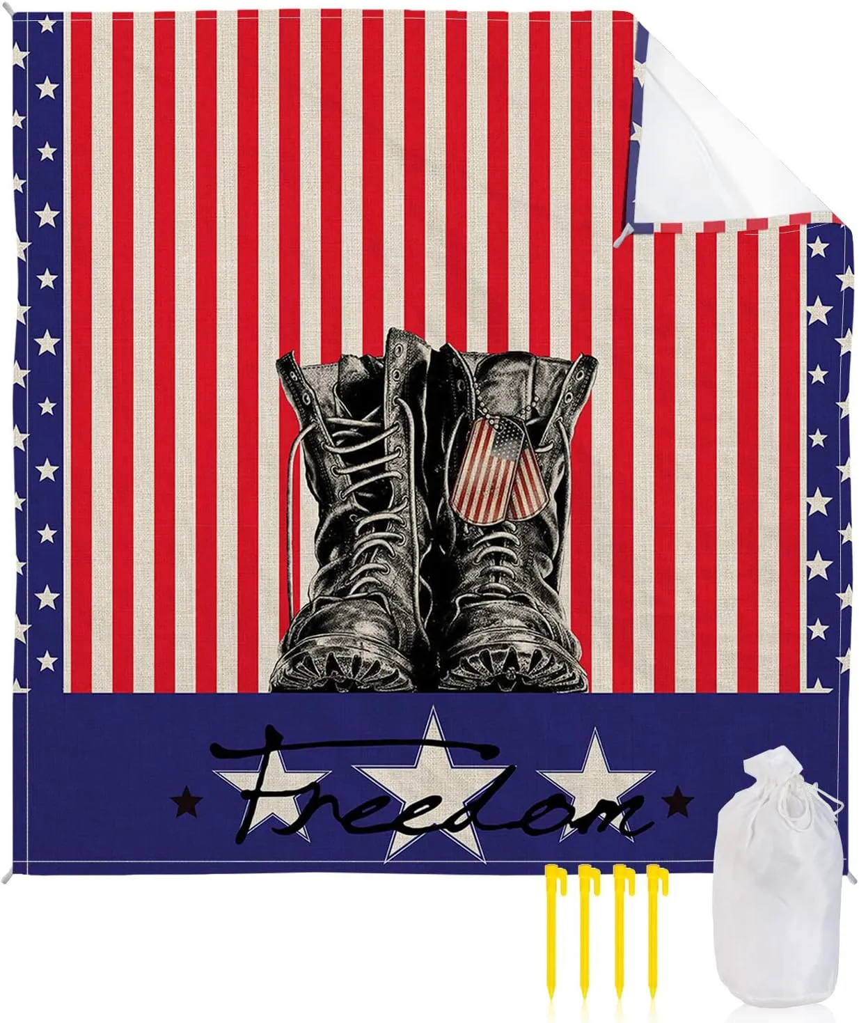 Beach Blanket, Independence Day Boots Stars On Stars And Stripes Freedom Beach Mat 83"x79" Large Picnic Blanket,Sandproof Waterproof Outdoor Beach Blankets for Travel Camping Hiking Beach Vacation