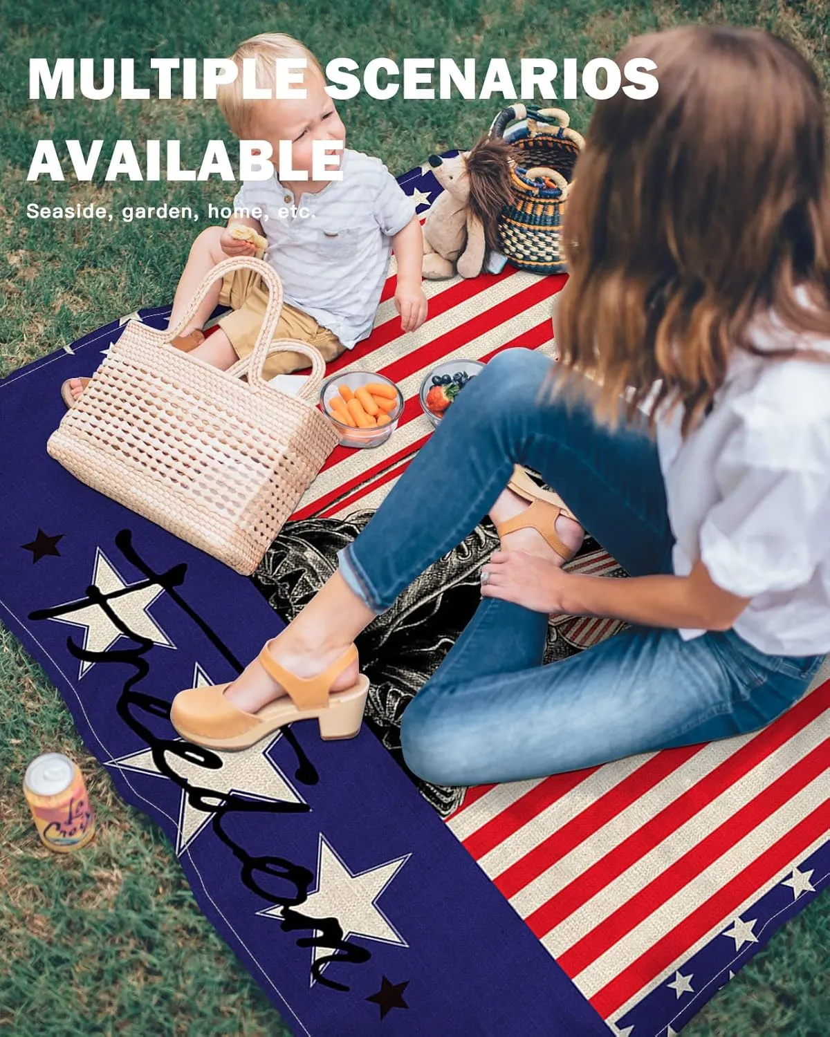 Beach Blanket, Independence Day Boots Stars On Stars And Stripes Freedom Beach Mat 83"x79" Large Picnic Blanket,Sandproof Waterproof Outdoor Beach Blankets for Travel Camping Hiking Beach Vacation