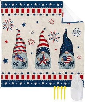 Beach Blanket, Independence Day Gnomes American Flag Sandproof Waterproof Outdoor Mat Quick Drying Beach Accessories for Vacation Holiday Picnic Camping, 79"x83" for 1-4 Adults