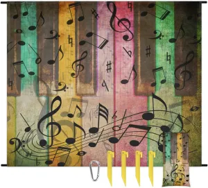 Beach Blanket, Music Note Sandproof Beach Mat, Waterproof Quick Drying Sand Free Mat with 4 x Ground Spikes for Outdoor Travel Camping Hiking, Colorful Piano 68 x 59 in