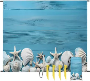 Beach Blanket, Sand Conch Sandproof Beach Mat, Waterproof Quick Drying Sand Free Mat with 4 x Ground Spikes for Outdoor Travel Camping Hiking, Rustic Starfish Shells 68 x 59 in