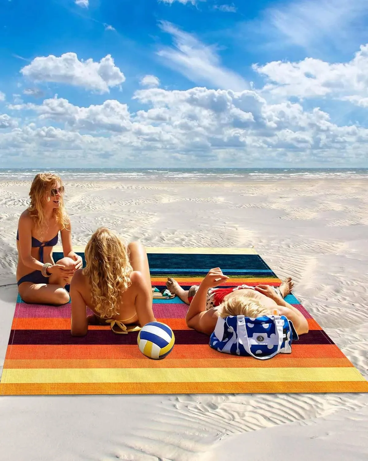 Beach Blanket Sandproof, 83"x79" Extra Large Beach Mat Waterproof Minimalism Red Orange Gradient Stripe Texture Oversized Outdoor Mat for Camping Park Travel Grass