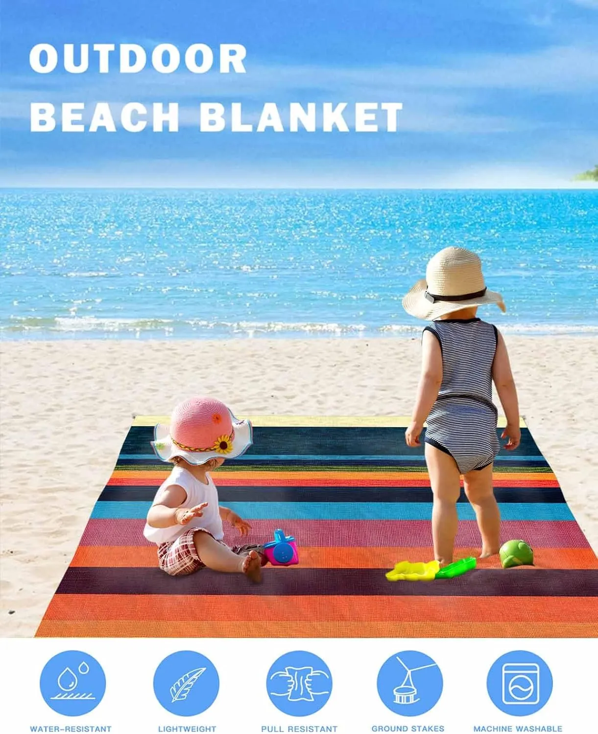 Beach Blanket Sandproof, 83"x79" Extra Large Beach Mat Waterproof Minimalism Red Orange Gradient Stripe Texture Oversized Outdoor Mat for Camping Park Travel Grass