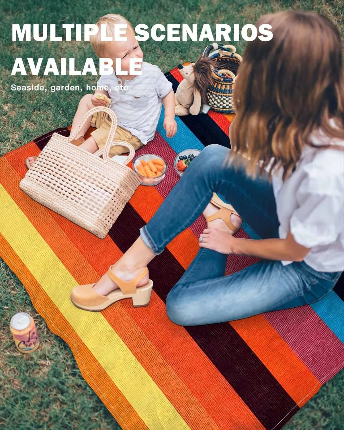 Beach Blanket Sandproof, 83"x79" Extra Large Beach Mat Waterproof Minimalism Red Orange Gradient Stripe Texture Oversized Outdoor Mat for Camping Park Travel Grass
