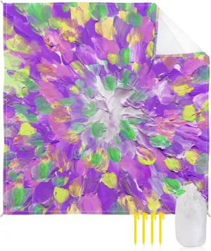 Beach Blanket Sandproof, Abstract Art Oil Painting Watercolor Purple Ombre Waterproof Beach Mat Lightweight Quick Drying Picnic Blanket Beach Essentials for Travel Camping Hiking 118x108in