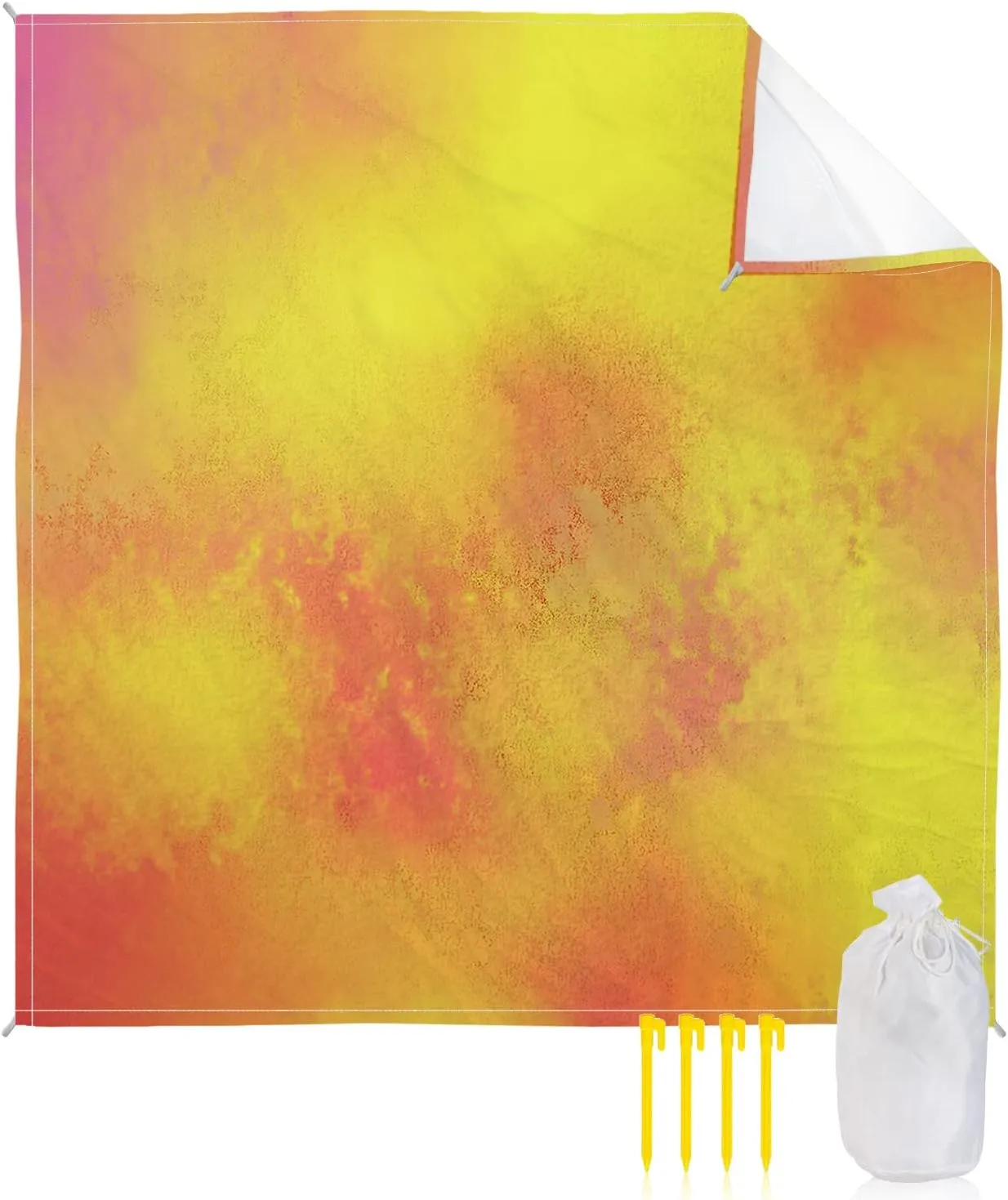 Beach Blanket Sandproof, Abstract Art Painting Watercolor Yellow Orange Ombre Waterproof Beach Mat Lightweight Quick Drying Picnic Blanket Beach Essentials for Travel Camping Hiking 118x108in