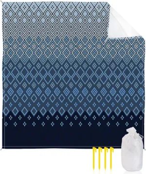 Beach Blanket Sandproof, Abstract Gradient Blue Diamond Texture Waterproof Beach Mat Lightweight Quick Drying Picnic Blanket Beach Essentials for Travel Camping Hiking 83x79in
