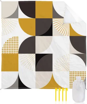 Beach Blanket Sandproof, Abstract Patchwork Yellow Gray Waterproof Beach Mat Lightweight Quick Drying Picnic Blanket Beach Essentials for Travel Camping Hiking 108x84in
