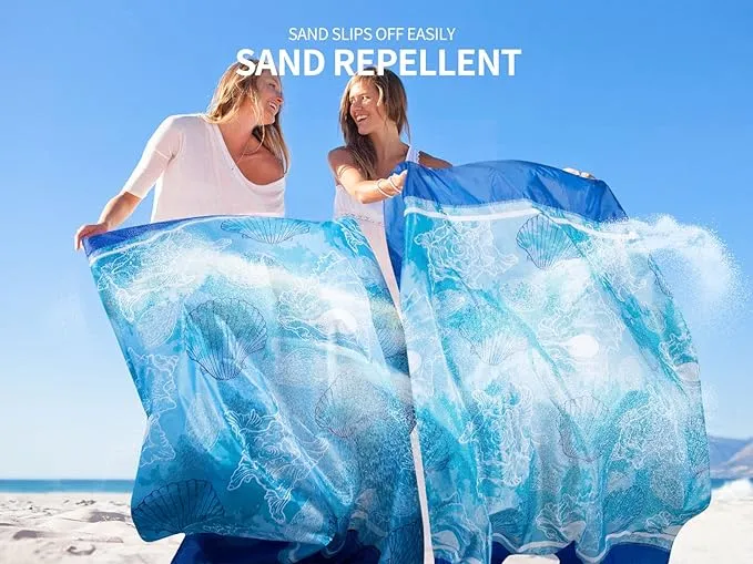 Beach Blanket, Sandproof Beach Mat, Waterproof Quick Drying Lightweight Outdoor Picnic Mat 120"x108" for 2-8 Adults with Pocket for Travel, Camping, Hiking