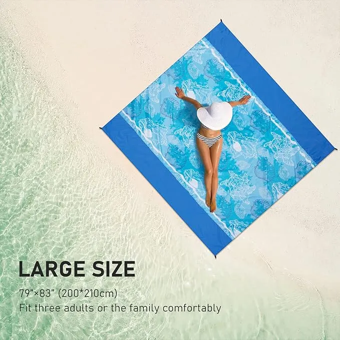 Beach Blanket, Sandproof Beach Mat, Waterproof Quick Drying Lightweight Outdoor Picnic Mat 120"x108" for 2-8 Adults with Pocket for Travel, Camping, Hiking