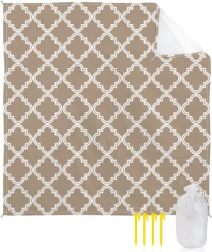 Beach Blanket Sandproof, Beige Moroccan Pattern Geometric Waterproof Beach Mat Lightweight Quick Drying Picnic Blanket Beach Essentials for Travel Camping Hiking 118x108in