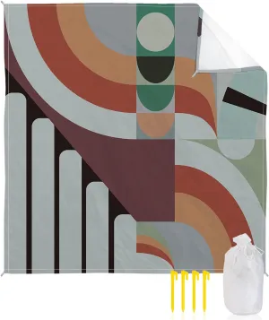 Beach Blanket Sandproof, Colorful Vintage Mid-Century Abstract Patchwork Waterproof Beach Mat Lightweight Quick Drying Picnic Blanket Beach Essentials for Travel Camping Hiking 108x84in