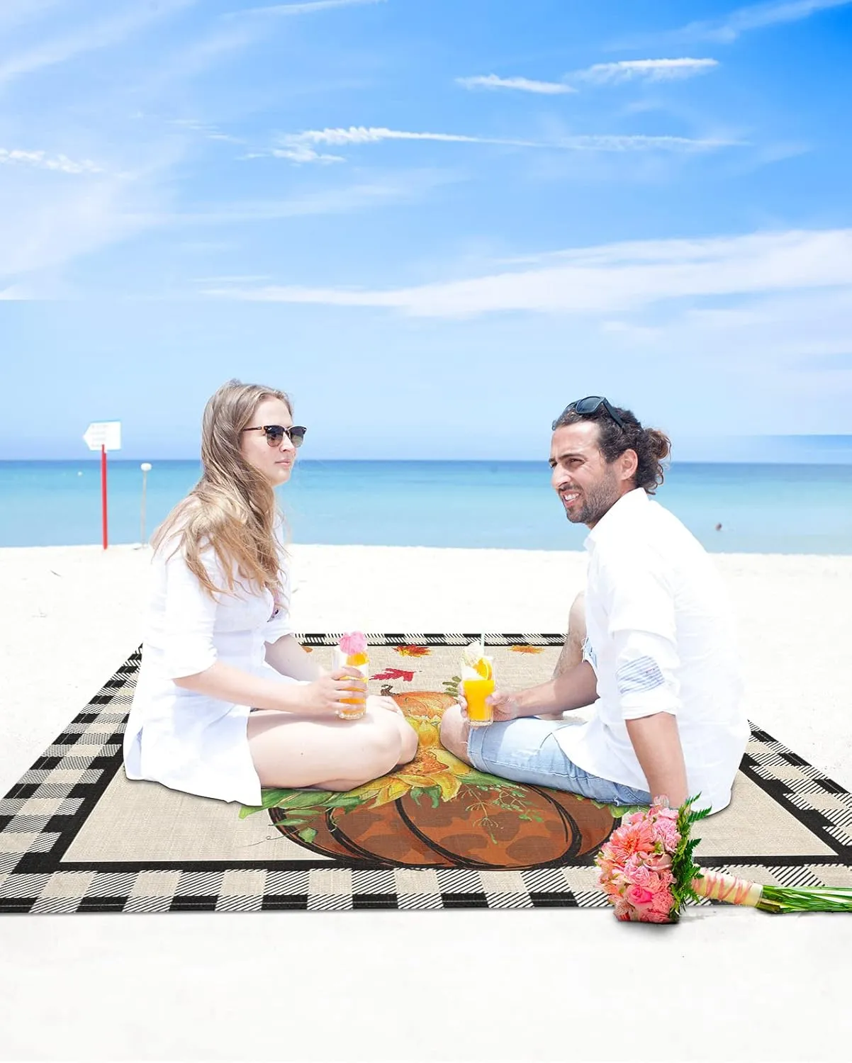 Beach Blanket Sandproof, Fall Autumn Waterproof Beach Mat Lightweight Quick Drying Picnic Blanket Beach Essentials for Travel Camping Hiking 83x79in