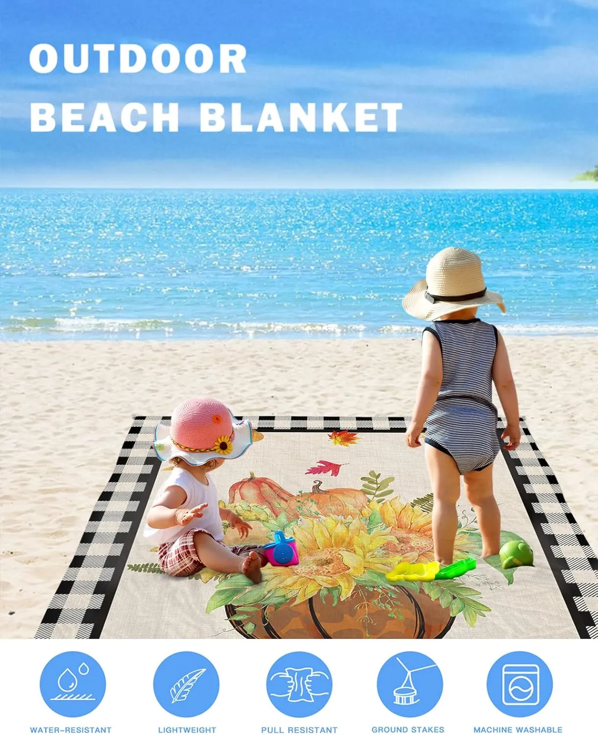 Beach Blanket Sandproof, Fall Autumn Waterproof Beach Mat Lightweight Quick Drying Picnic Blanket Beach Essentials for Travel Camping Hiking 83x79in