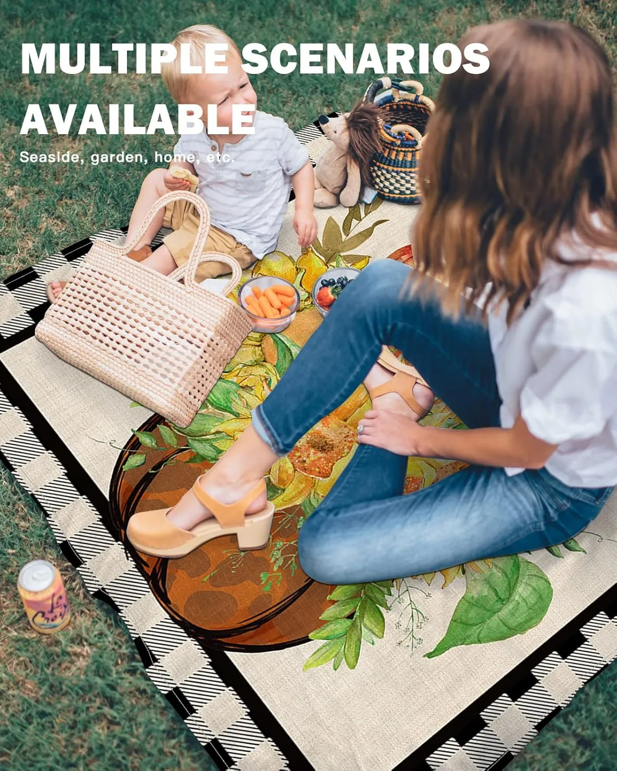 Beach Blanket Sandproof, Fall Autumn Waterproof Beach Mat Lightweight Quick Drying Picnic Blanket Beach Essentials for Travel Camping Hiking 83x79in
