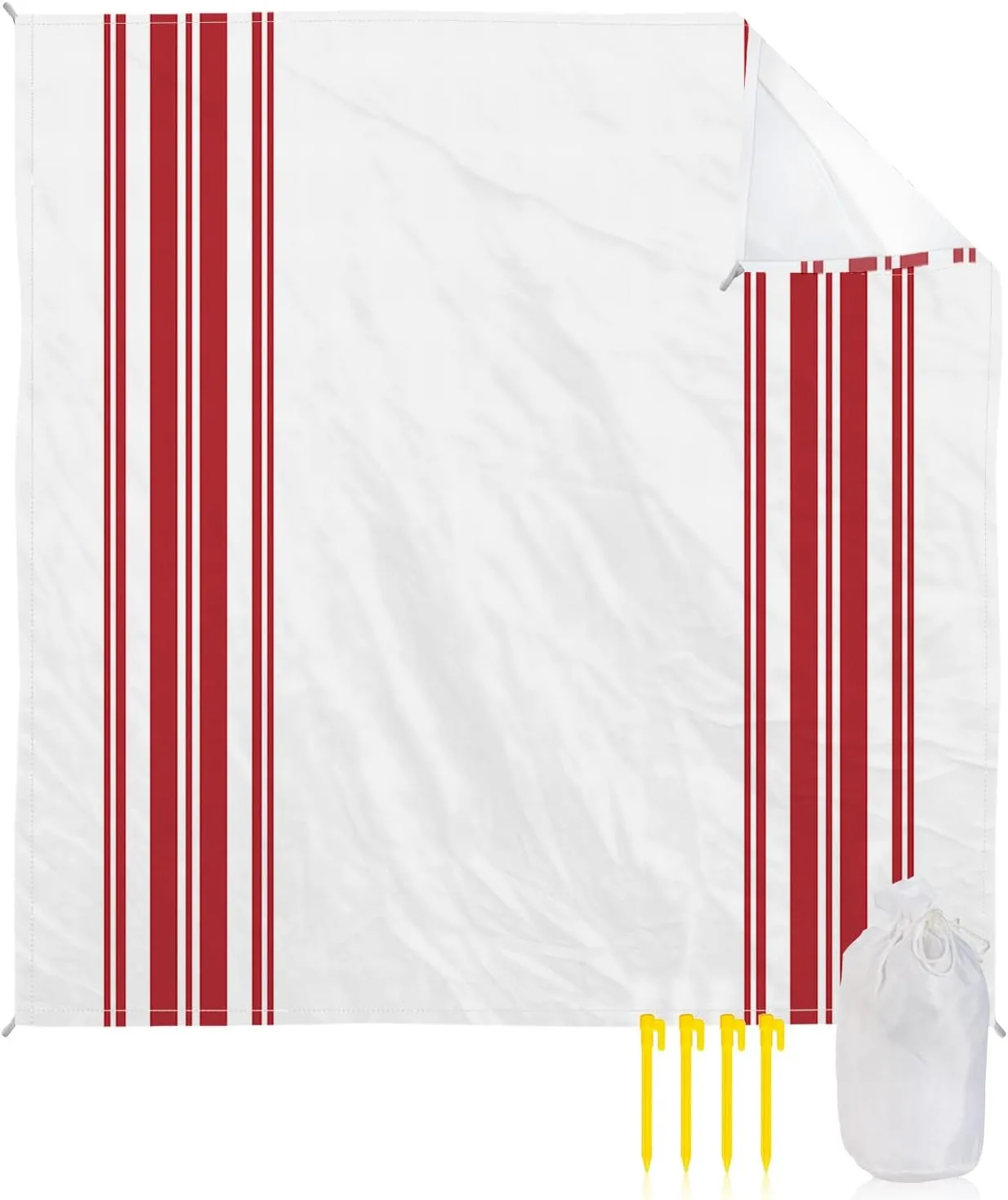 Beach Blanket Sandproof, Farmhouse Red Stripes Decoration Waterproof Beach Mat Lightweight Quick Drying Picnic Blanket Beach Essentials for Travel Camping Hiking 95x80in