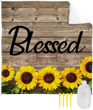 Beach Blanket Sandproof, Farmhouse Sunflower Positive Blessed Waterproof Beach Mat Lightweight Quick Drying Picnic Blanket Beach Essentials for Travel Camping Hiking 83x79in