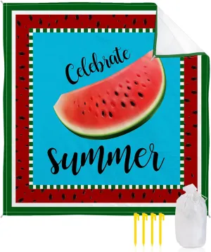 Beach Blanket Sandproof, Fruits Summer Watermelon Green Waterproof Beach Mat Lightweight Quick Drying Picnic Blanket Beach Essentials for Travel Camping Hiking 108x84in