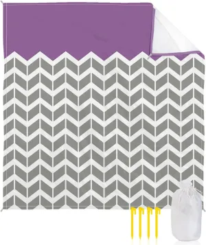 Beach Blanket Sandproof, Geometric Chevron Pattern Purple Waterproof Beach Mat Lightweight Quick Drying Picnic Blanket Beach Essentials for Travel Camping Hiking 95x80in