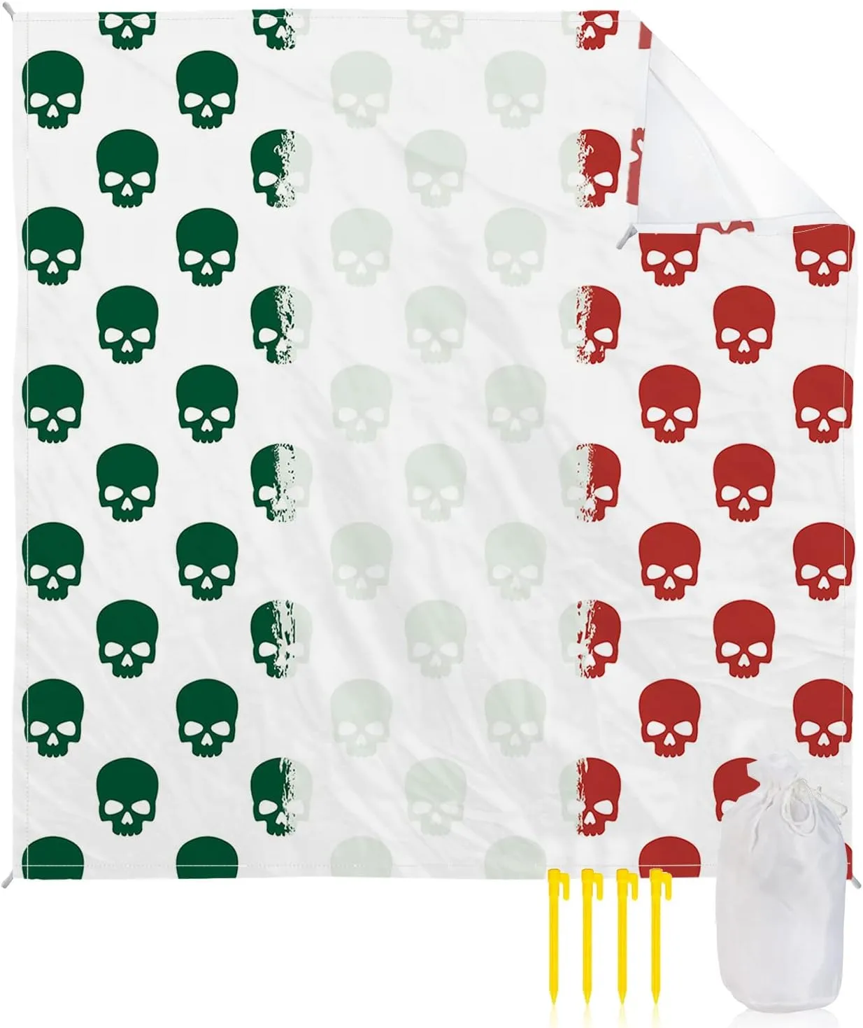 Beach Blanket Sandproof, Mexico Ethnic Mexico Flag Skull White Waterproof Beach Mat Lightweight Quick Drying Picnic Blanket Beach Essentials for Travel Camping Hiking 83x79in