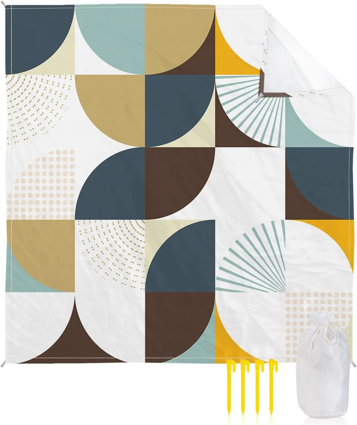 Beach Blanket Sandproof, Mid-Century Abstract Brown Grey Khaki Waterproof Beach Mat Lightweight Quick Drying Picnic Blanket Beach Essentials for Travel Camping Hiking 83x79in