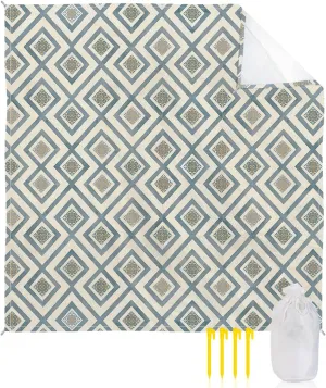 Beach Blanket Sandproof, Mid Century Abstract Diamond Plaid Waterproof Beach Mat Lightweight Quick Drying Picnic Blanket Beach Essentials for Travel Camping Hiking 118x108in
