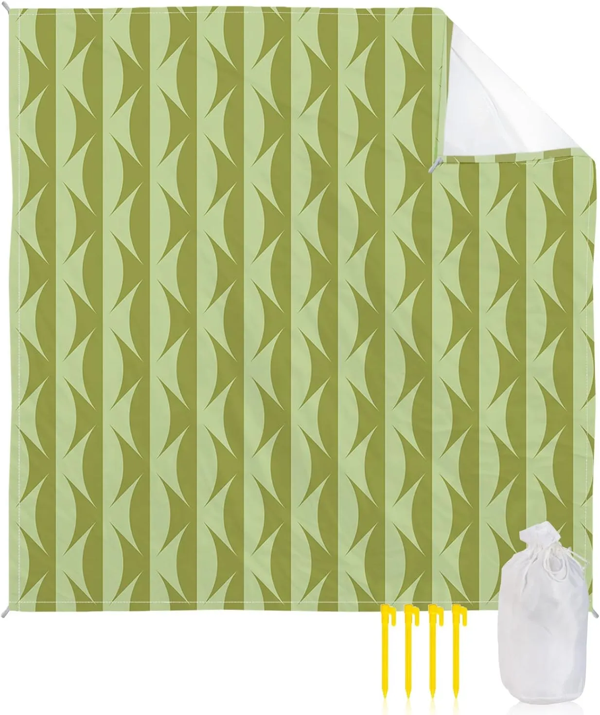 Beach Blanket Sandproof, Mid Century Abstract Green Pattern Waterproof Beach Mat Lightweight Quick Drying Picnic Blanket Beach Essentials for Travel Camping Hiking 95x80in