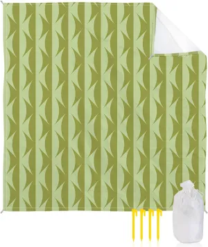 Beach Blanket Sandproof, Mid Century Abstract Green Pattern Waterproof Beach Mat Lightweight Quick Drying Picnic Blanket Beach Essentials for Travel Camping Hiking 95x80in