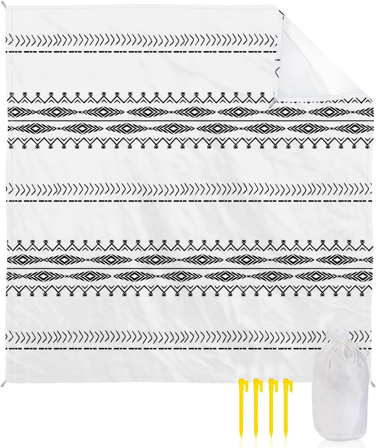 Beach Blanket Sandproof, Mid Century Retro Lines Hand Drawn Texture Waterproof Beach Mat Lightweight Quick Drying Picnic Blanket Beach Essentials for Travel Camping Hiking 83x79in
