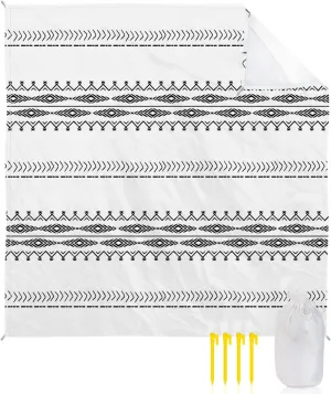 Beach Blanket Sandproof, Mid Century Retro Lines Hand Drawn Texture Waterproof Beach Mat Lightweight Quick Drying Picnic Blanket Beach Essentials for Travel Camping Hiking 83x79in