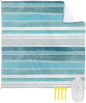 Beach Blanket Sandproof, Northern Europe Turquoise Vintage Stripes Waterproof Beach Mat Lightweight Quick Drying Picnic Blanket Beach Essentials for Travel Camping Hiking 108x84in