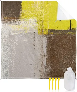 Beach Blanket Sandproof, Oil Painting Abstract Grey and Brown Yellow Waterproof Beach Mat Lightweight Quick Drying Picnic Blanket Beach Essentials for Travel Camping Hiking 83x79in