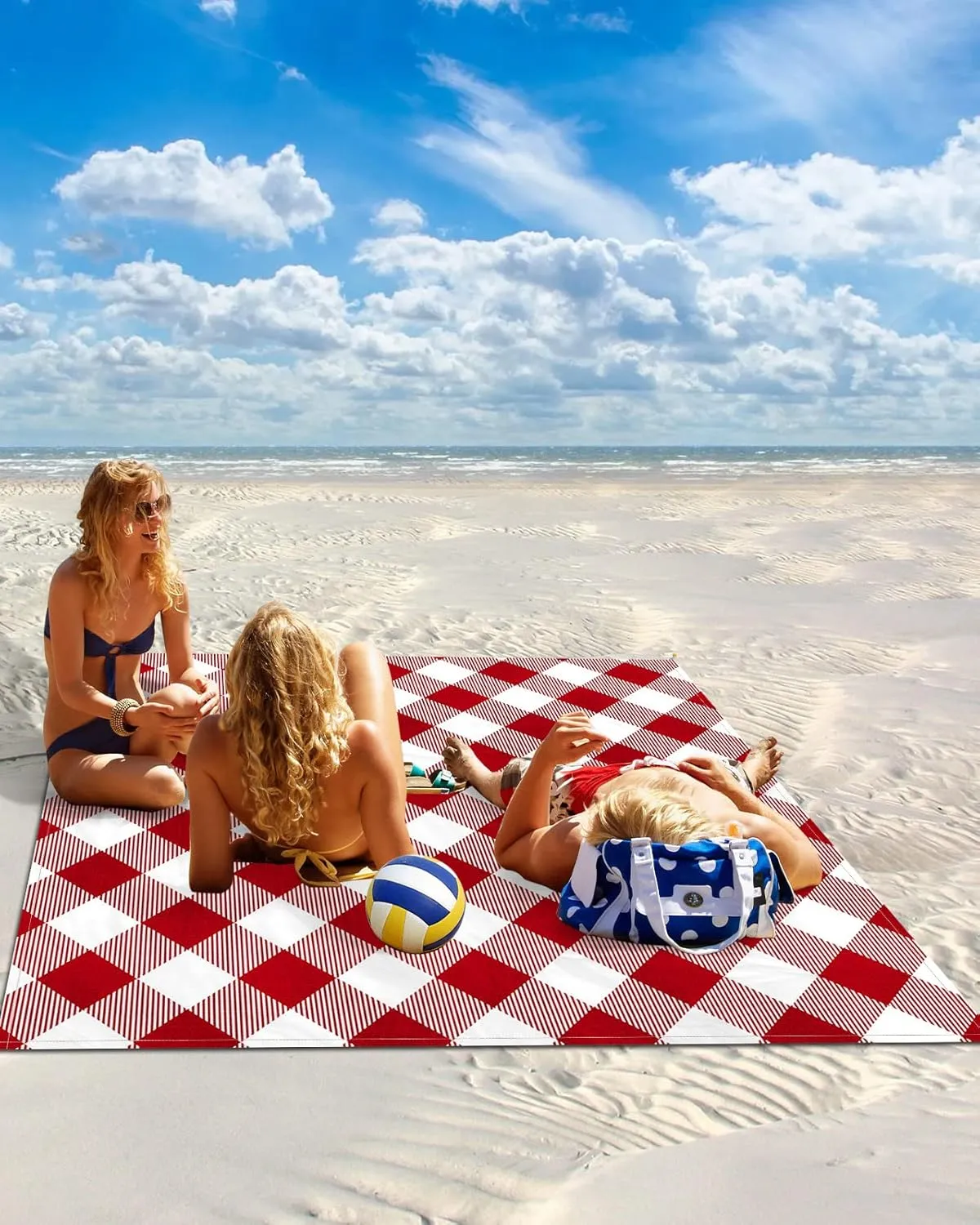Beach Blanket Sandproof, Pastoral Style Crimson Lattice Waterproof Beach Mat Lightweight Quick Drying Picnic Blanket Beach Essentials for Travel Camping Hiking 118x108in