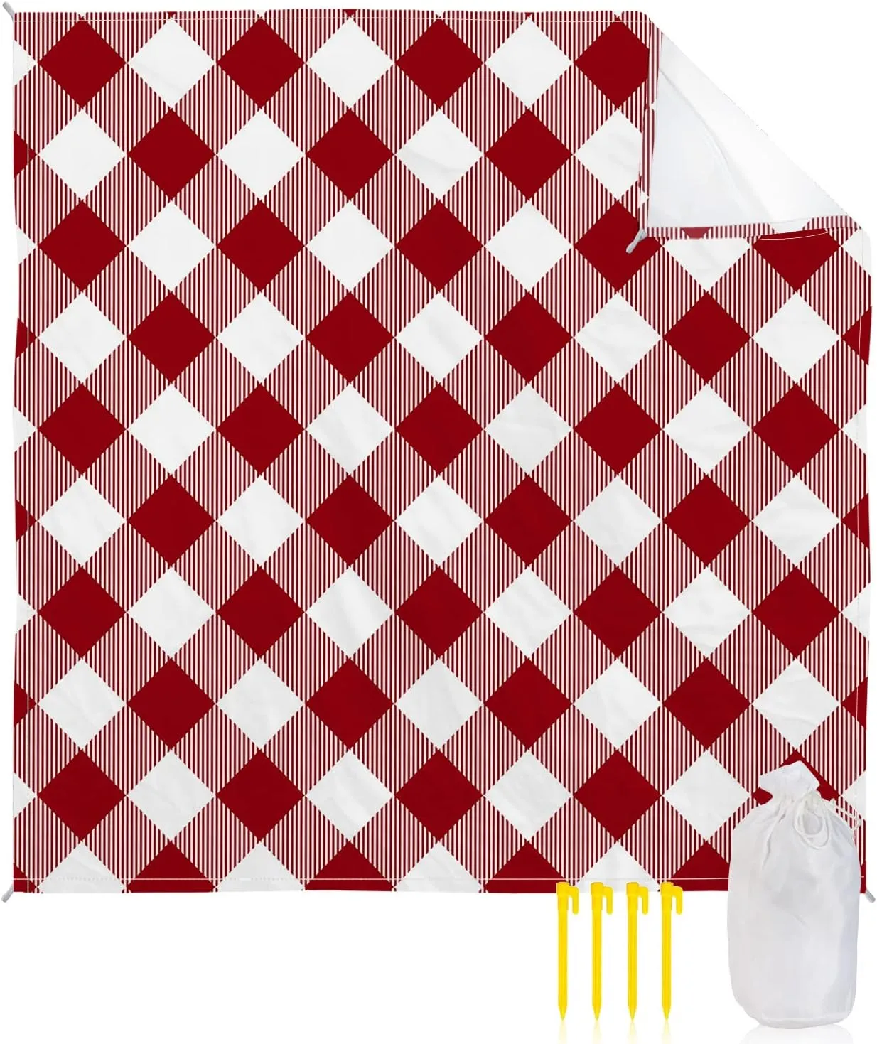 Beach Blanket Sandproof, Pastoral Style Crimson Lattice Waterproof Beach Mat Lightweight Quick Drying Picnic Blanket Beach Essentials for Travel Camping Hiking 118x108in