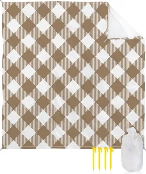 Beach Blanket Sandproof, Pastoral Style Light Brown Lattice Waterproof Beach Mat Lightweight Quick Drying Picnic Blanket Beach Essentials for Travel Camping Hiking 95x80in