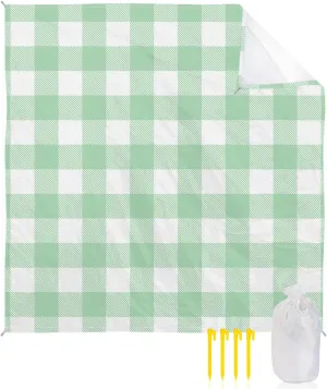 Beach Blanket Sandproof, Pastoral Style Light Green Lattice Waterproof Beach Mat Lightweight Quick Drying Picnic Blanket Beach Essentials for Travel Camping Hiking 83x79in