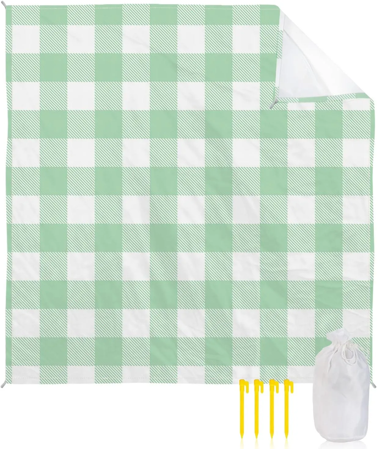 Beach Blanket Sandproof, Pastoral Style Light Green Lattice Waterproof Beach Mat Lightweight Quick Drying Picnic Blanket Beach Essentials for Travel Camping Hiking 83x79in
