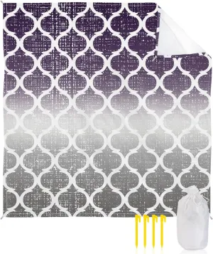 Beach Blanket Sandproof, Purple Gray Gradient Morocco Pattern Waterproof Beach Mat Lightweight Quick Drying Picnic Blanket Beach Essentials for Travel Camping Hiking 83x79in