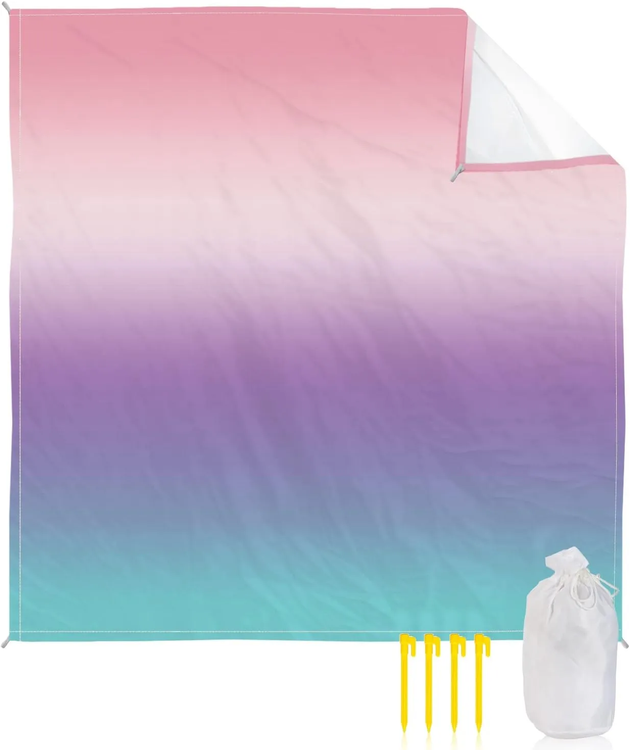 Beach Blanket Sandproof, Purple Pink Teal Gradient Waterproof Beach Mat Lightweight Quick Drying Picnic Blanket Beach Essentials for Travel Camping Hiking 83x79in