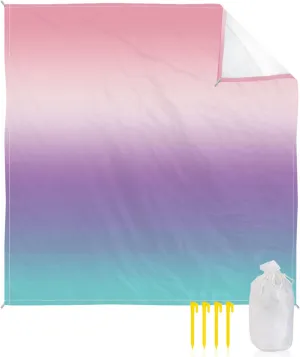 Beach Blanket Sandproof, Purple Pink Teal Gradient Waterproof Beach Mat Lightweight Quick Drying Picnic Blanket Beach Essentials for Travel Camping Hiking 83x79in