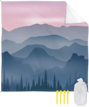 Beach Blanket Sandproof, Purple Sky Tall Mountains Trees Silhouette Waterproof Beach Mat Lightweight Quick Drying Picnic Blanket Beach Essentials for Travel Camping Hiking 95x80in